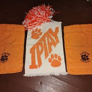 Clemson University Orange and White 'I Play' Fan Towel and Pom-Pom Set
